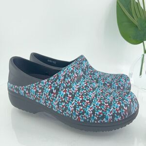 Crocs Women Neria Pro Clog Size 10 Slip On Work Shoe Black Blue Graphic Nursing